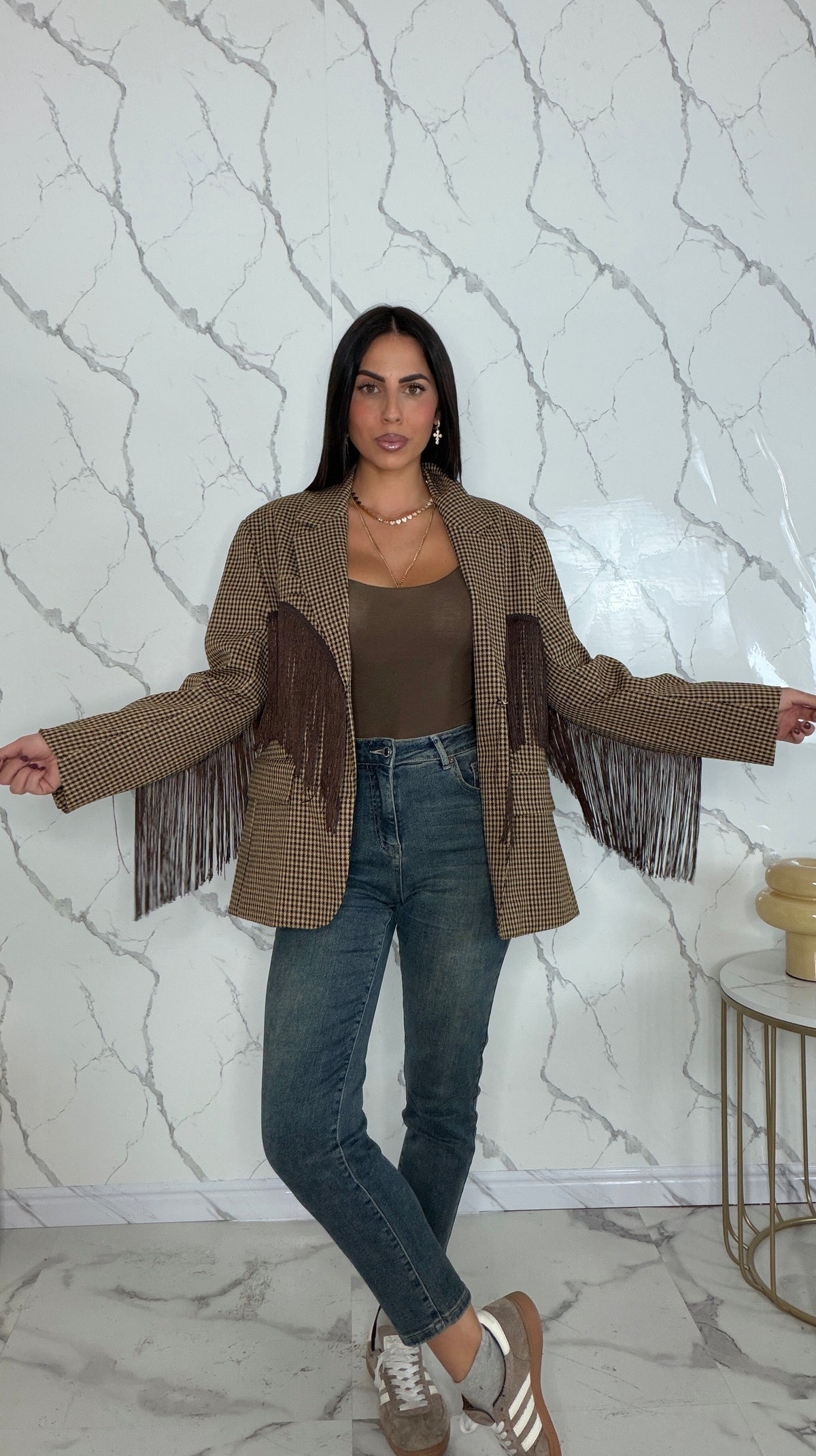 Blazer pied de poule frange - Lumina