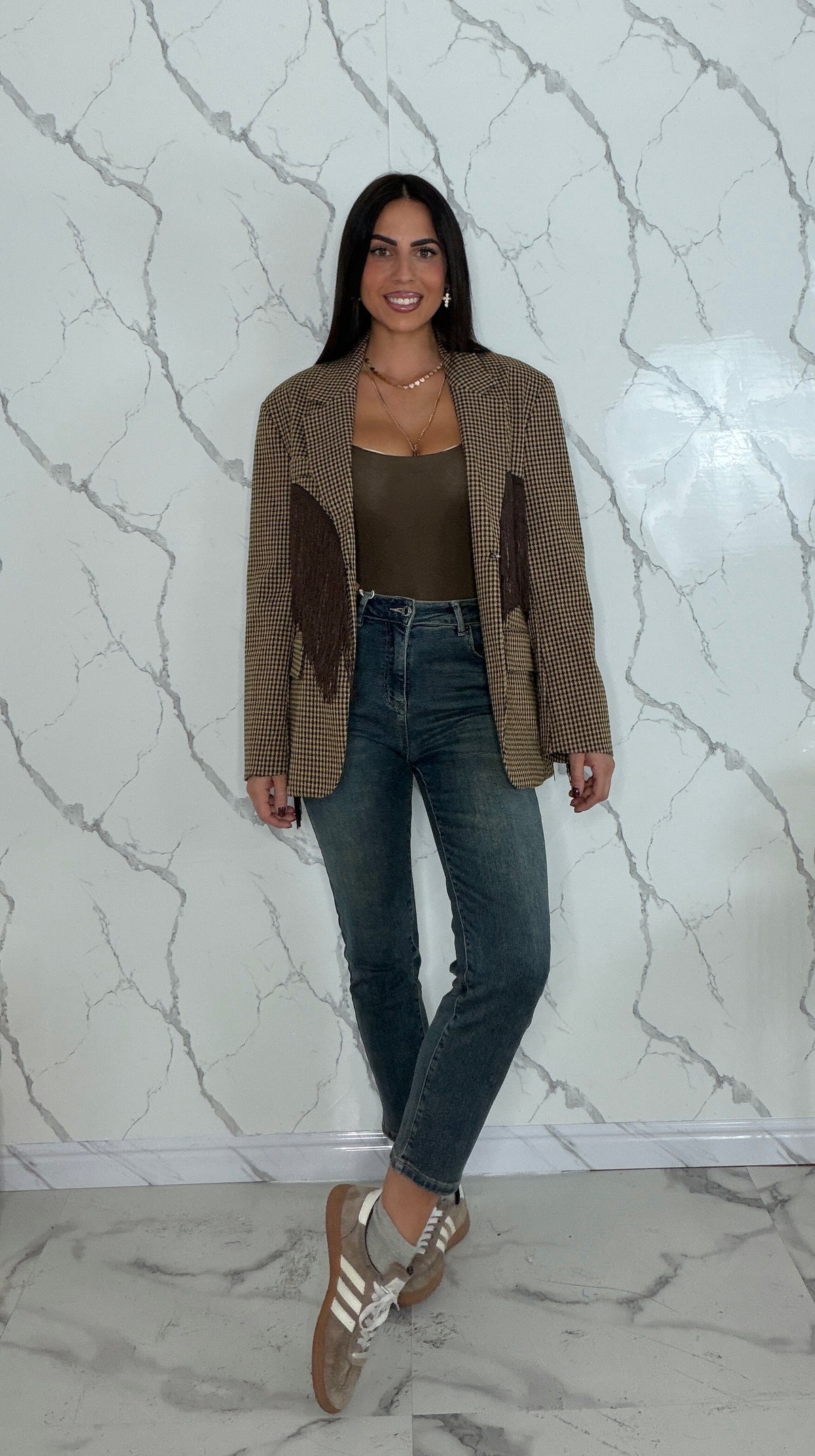 Blazer pied de poule frange - Lumina