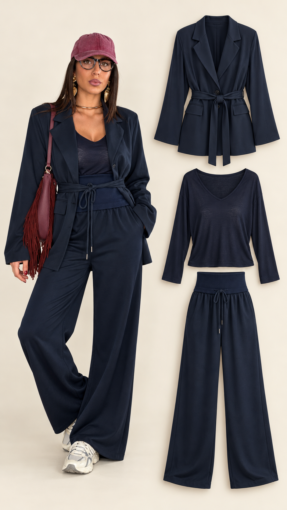 Pantaloni tuta fascia alta Blu 8345