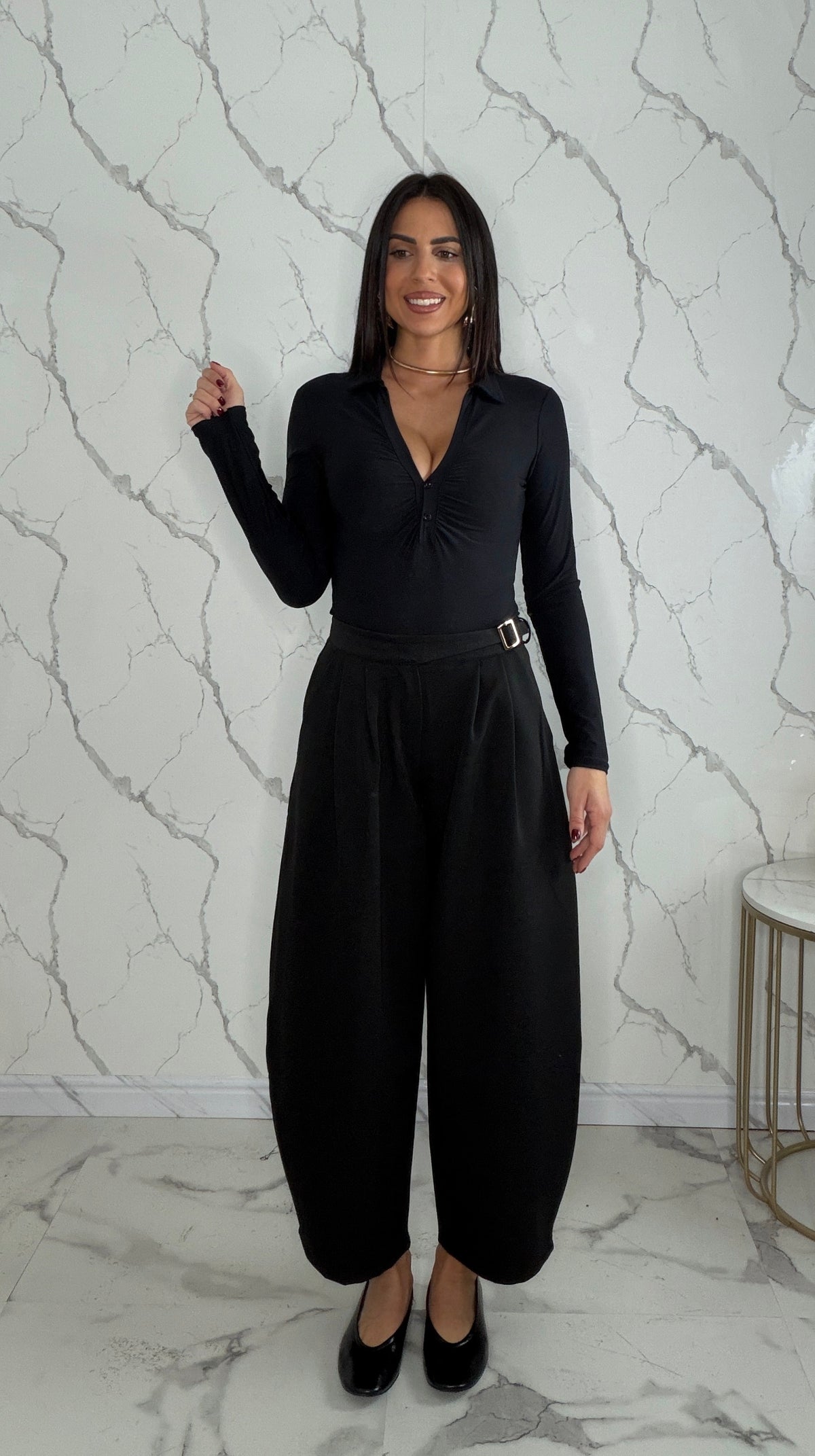 Pantaloni con fibbia Nero 35968