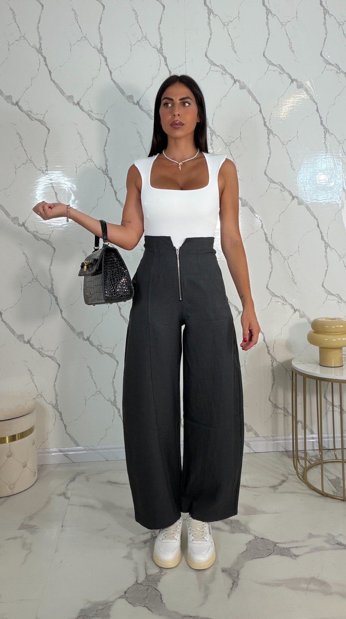 Pantaloni balloon vita alta con zip - Dixie