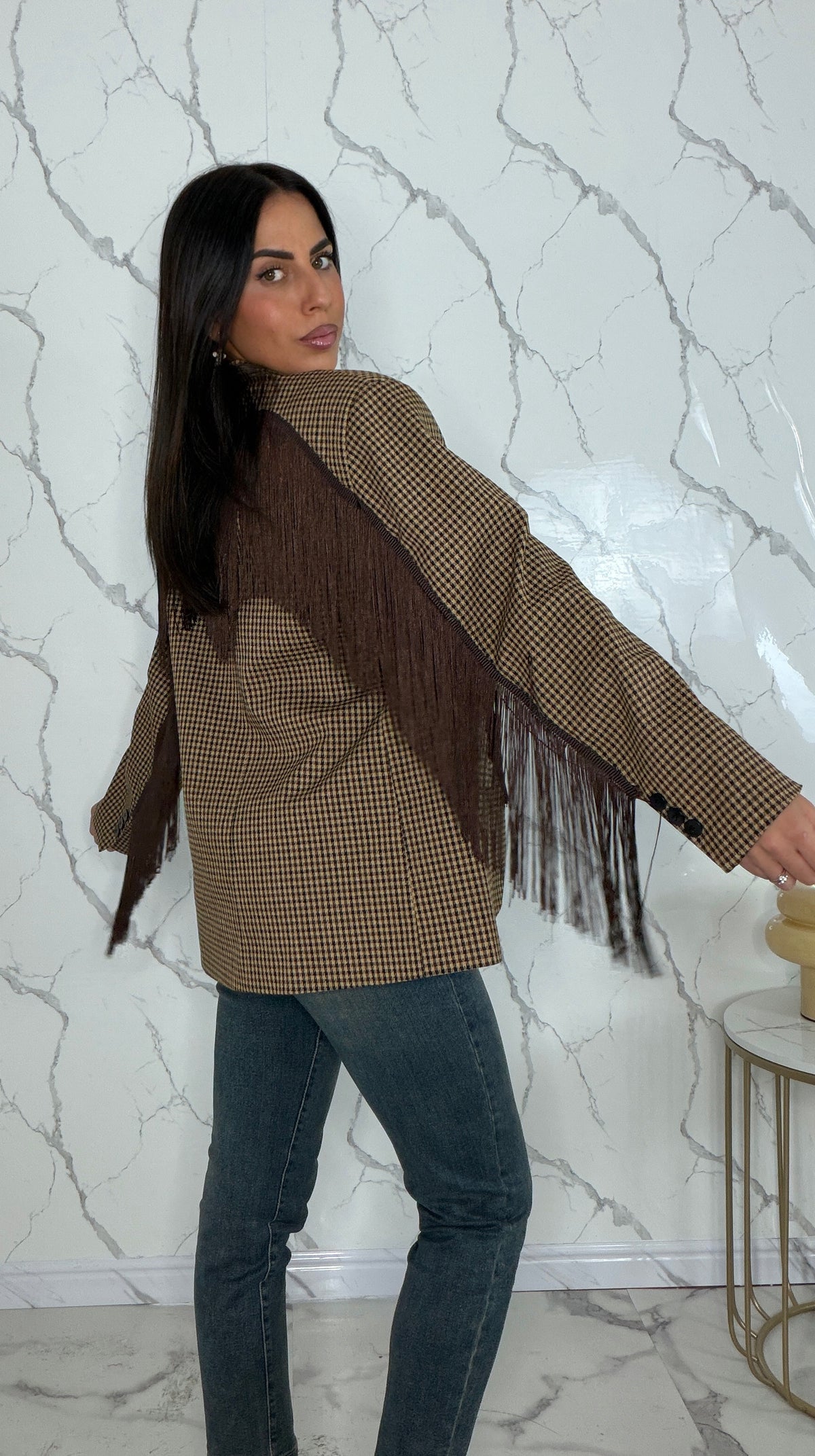 Blazer pied de poule frange - Lumina