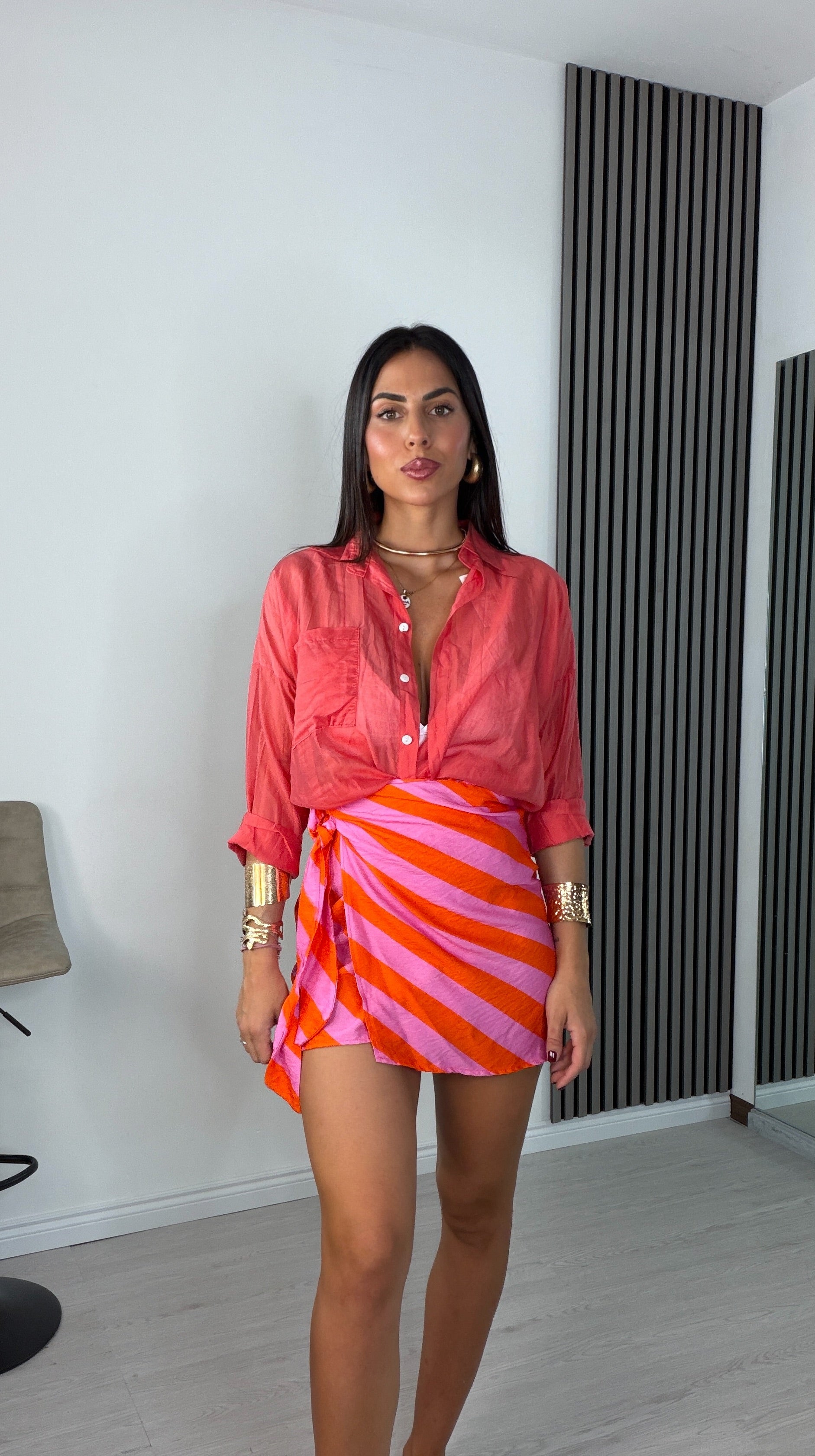 Gonna pareo fantasia 6326 - RIGHE PESCA ROSA