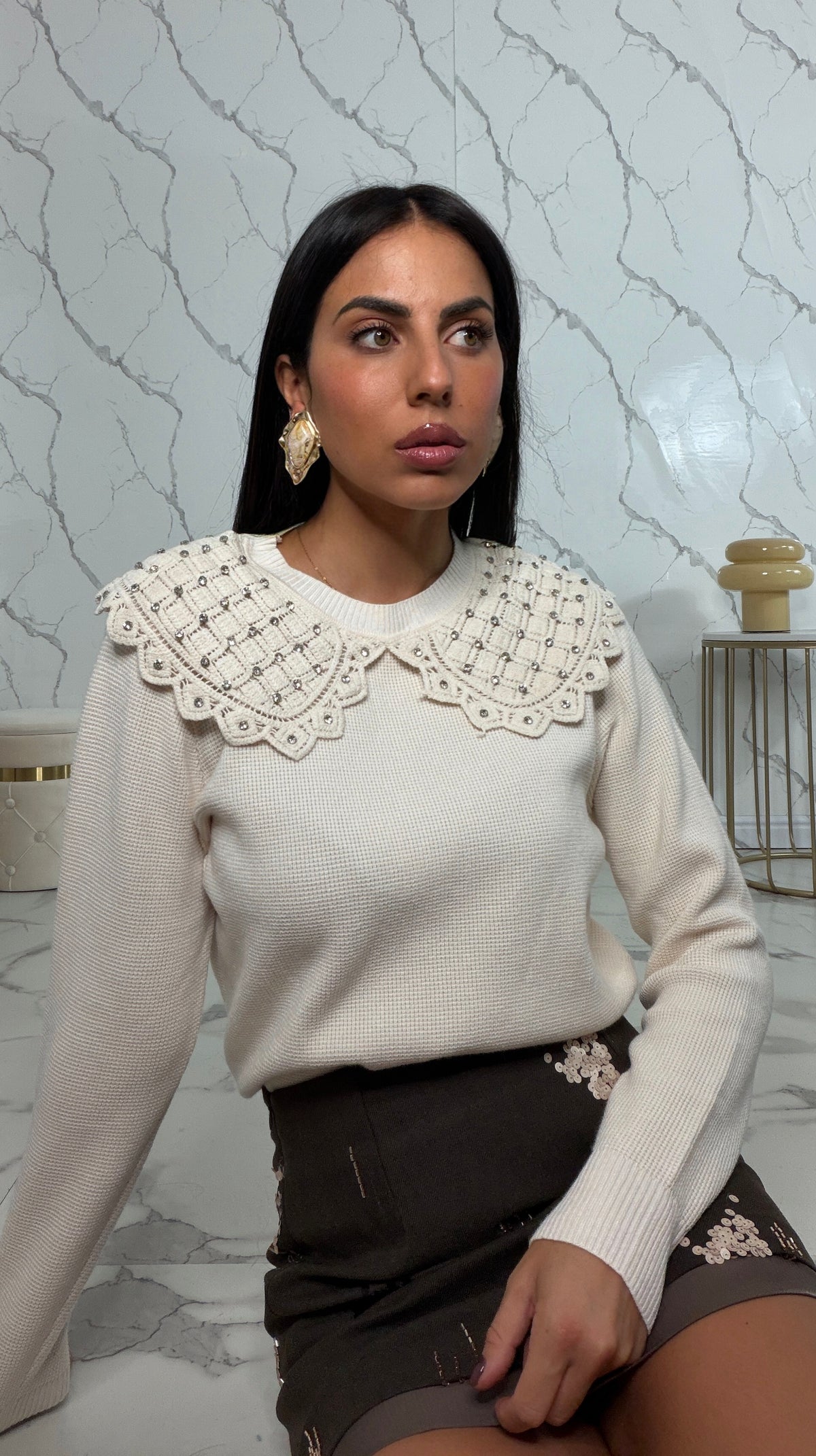 Pull con colletto strass - 3033