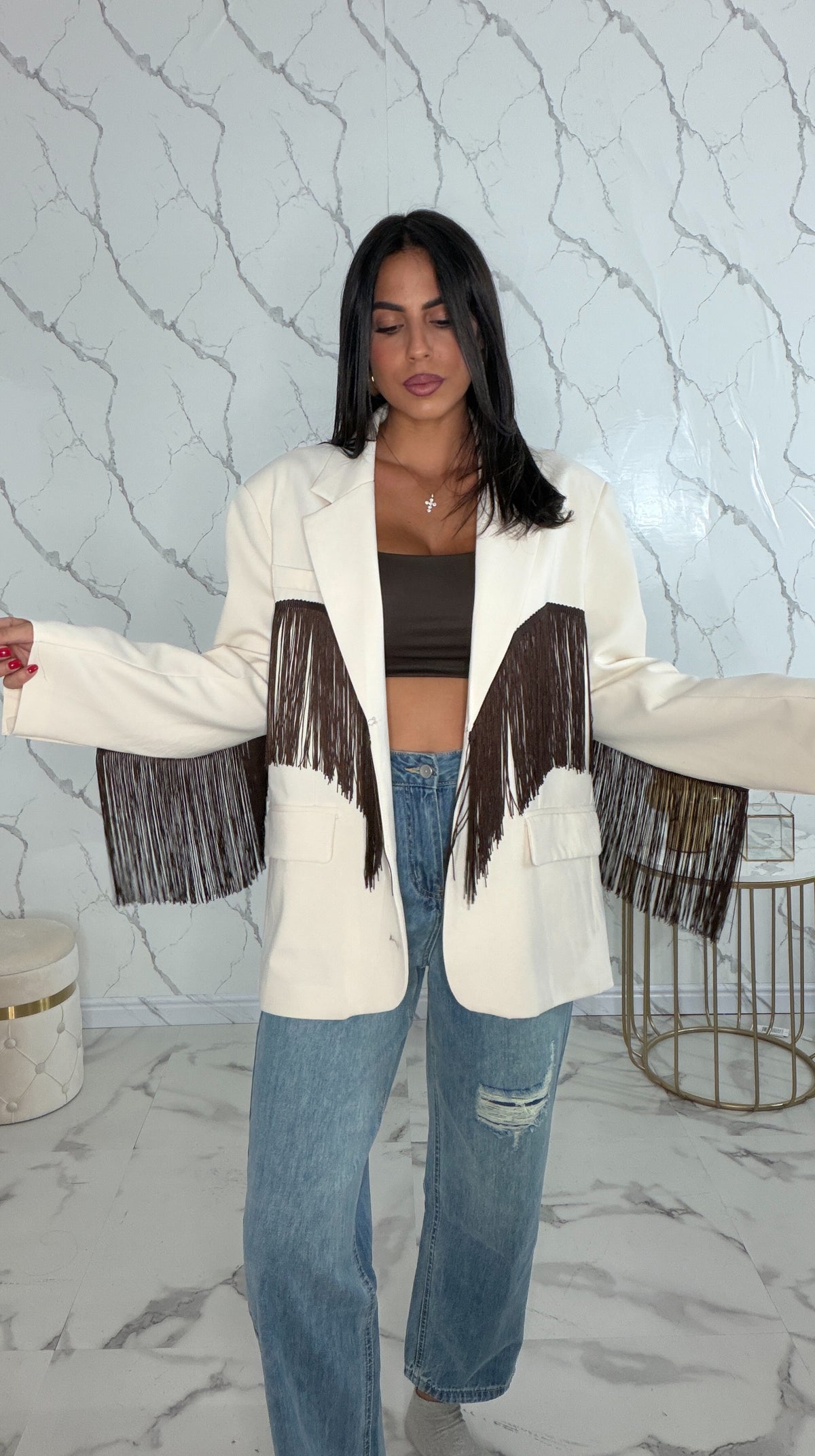 Blazer oversize con frange - LUMINA PANNA