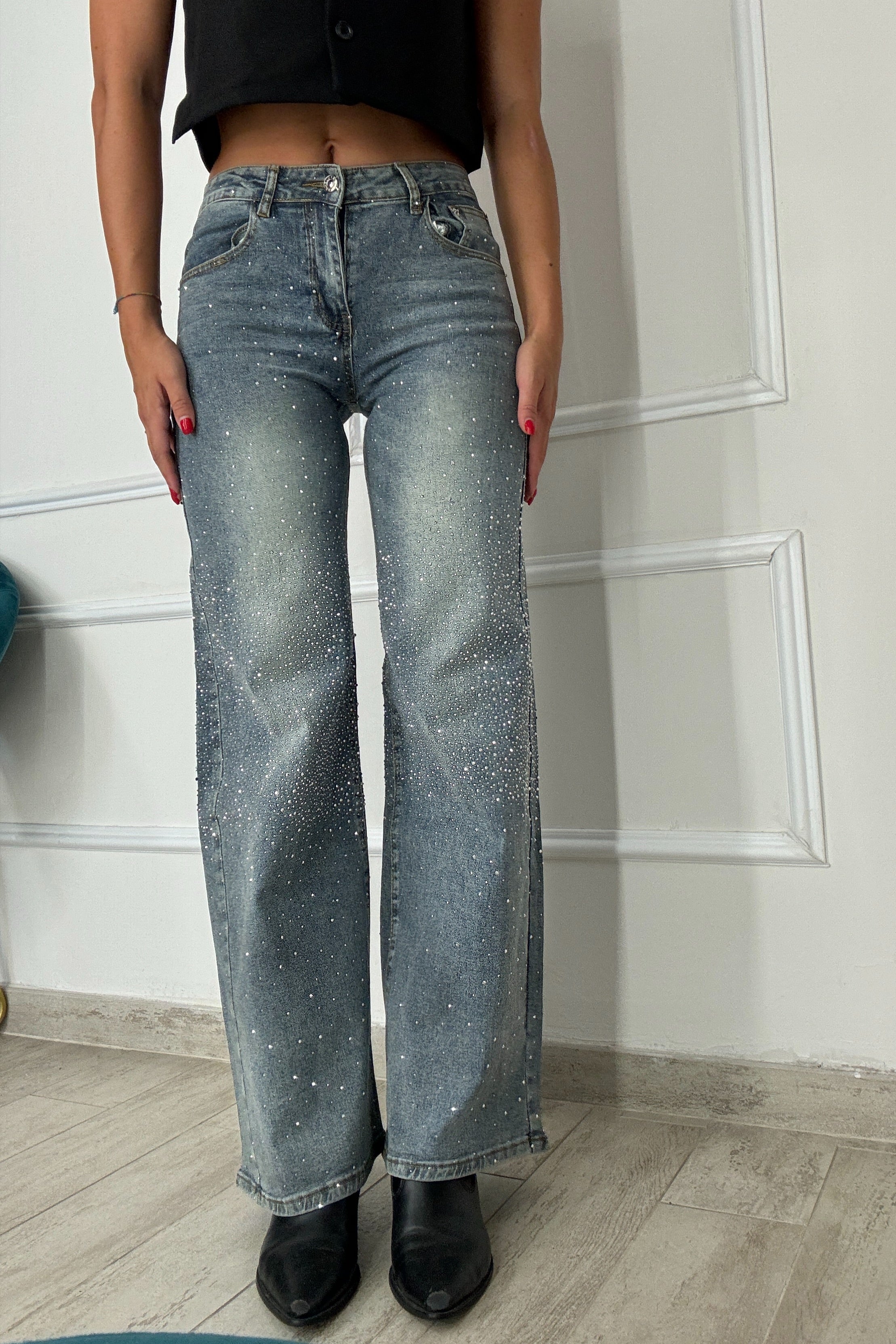 Jeans a palazzo con brillantini Lunatika Collection