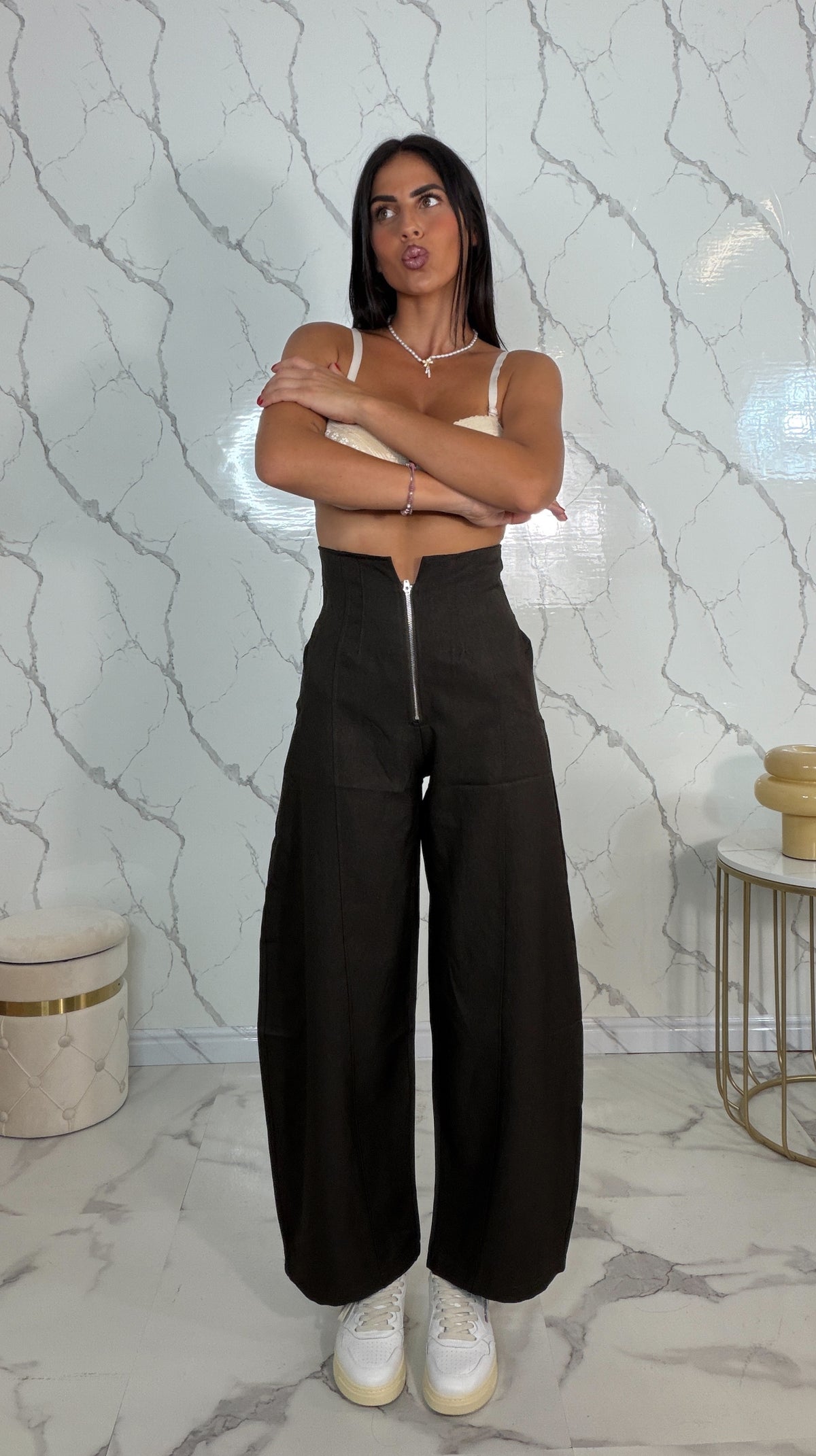 Pantaloni balloon vita alta con zip - Dixie