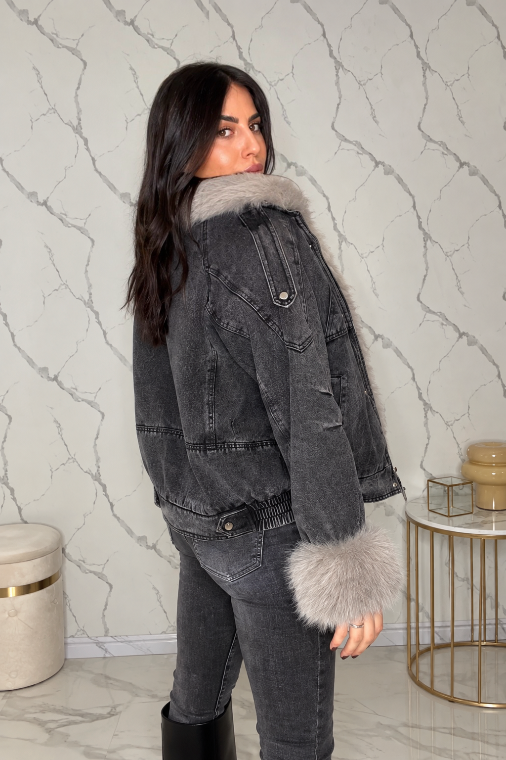 Giubbotto denim ecopelliccia 2217