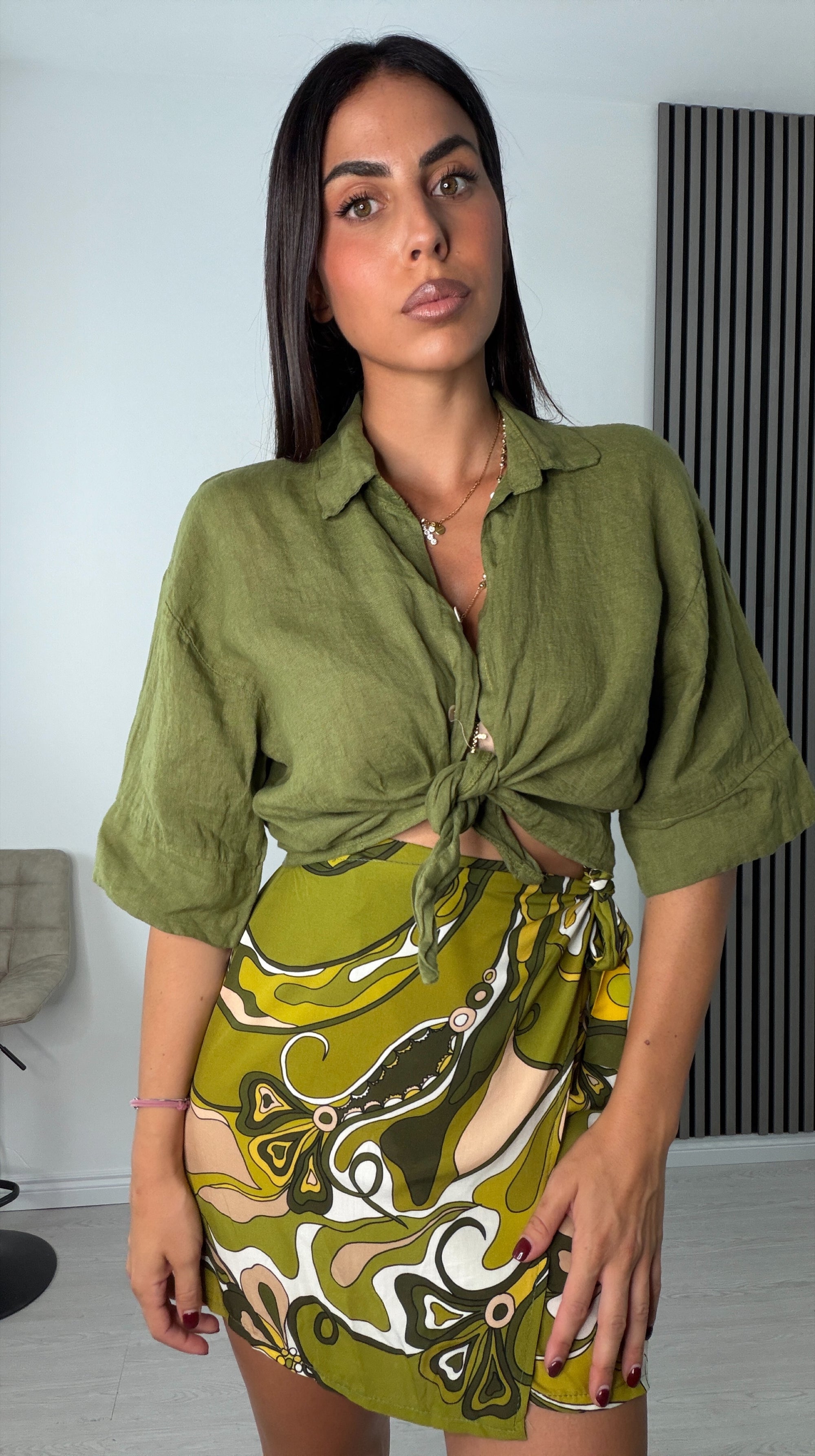 Camicia a tre quarti 100% puro Lino -  PISTACCHIO