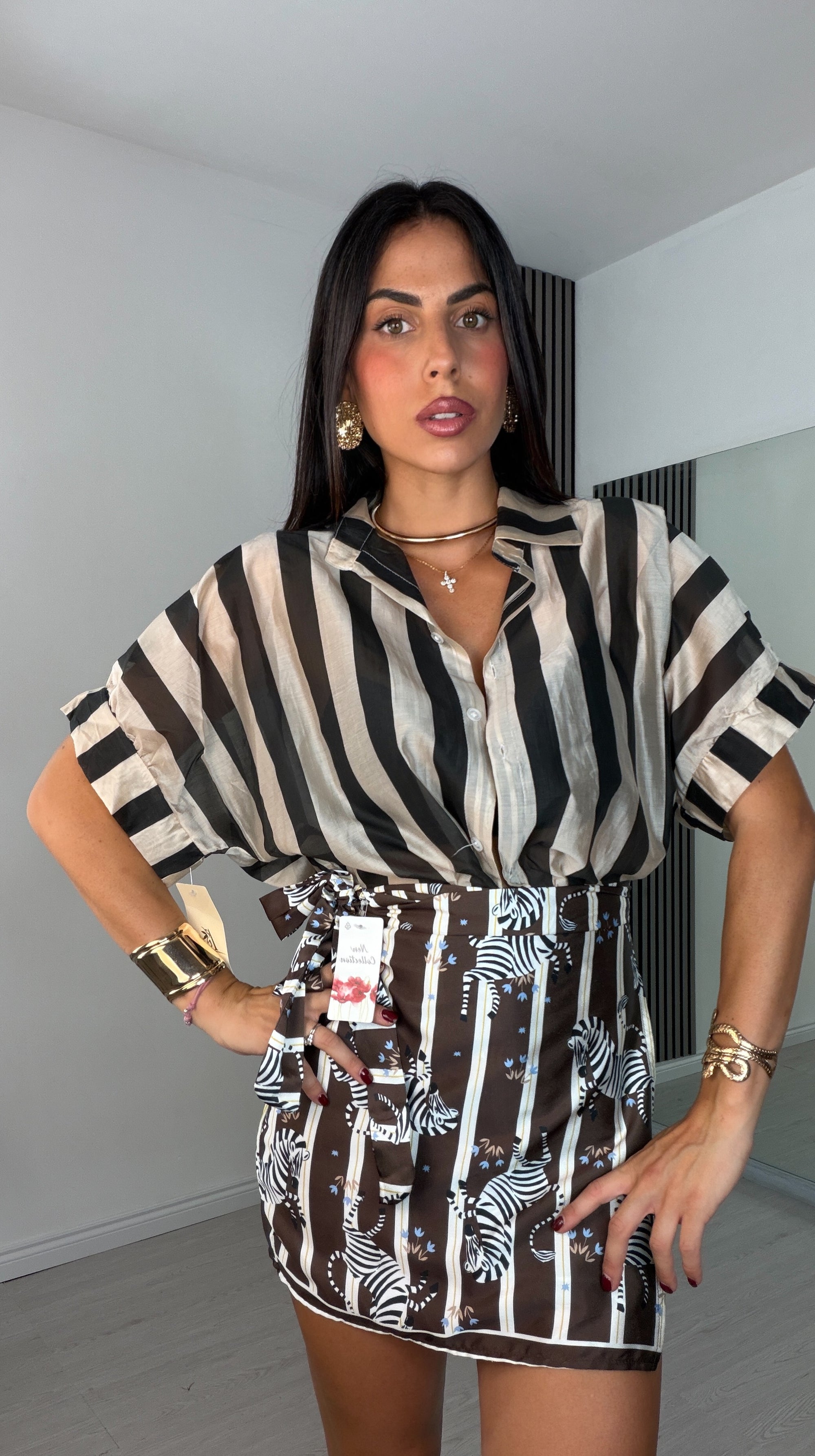 Gonna pareo 5009 - ZEBRA RIGHE MARRONE GIALLO