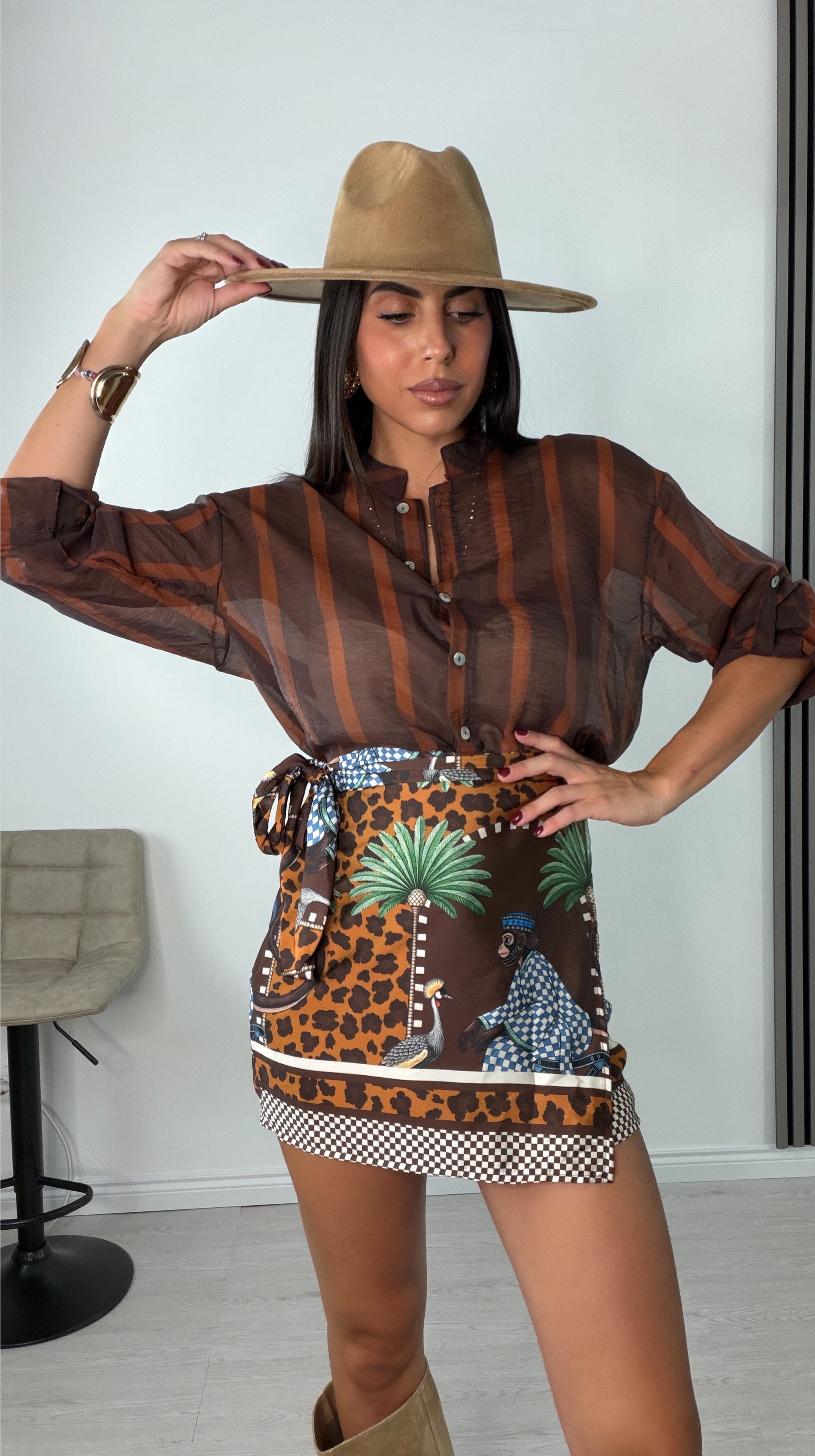 CAMICIA RIGHE 31549 - MARRONE COCCIO