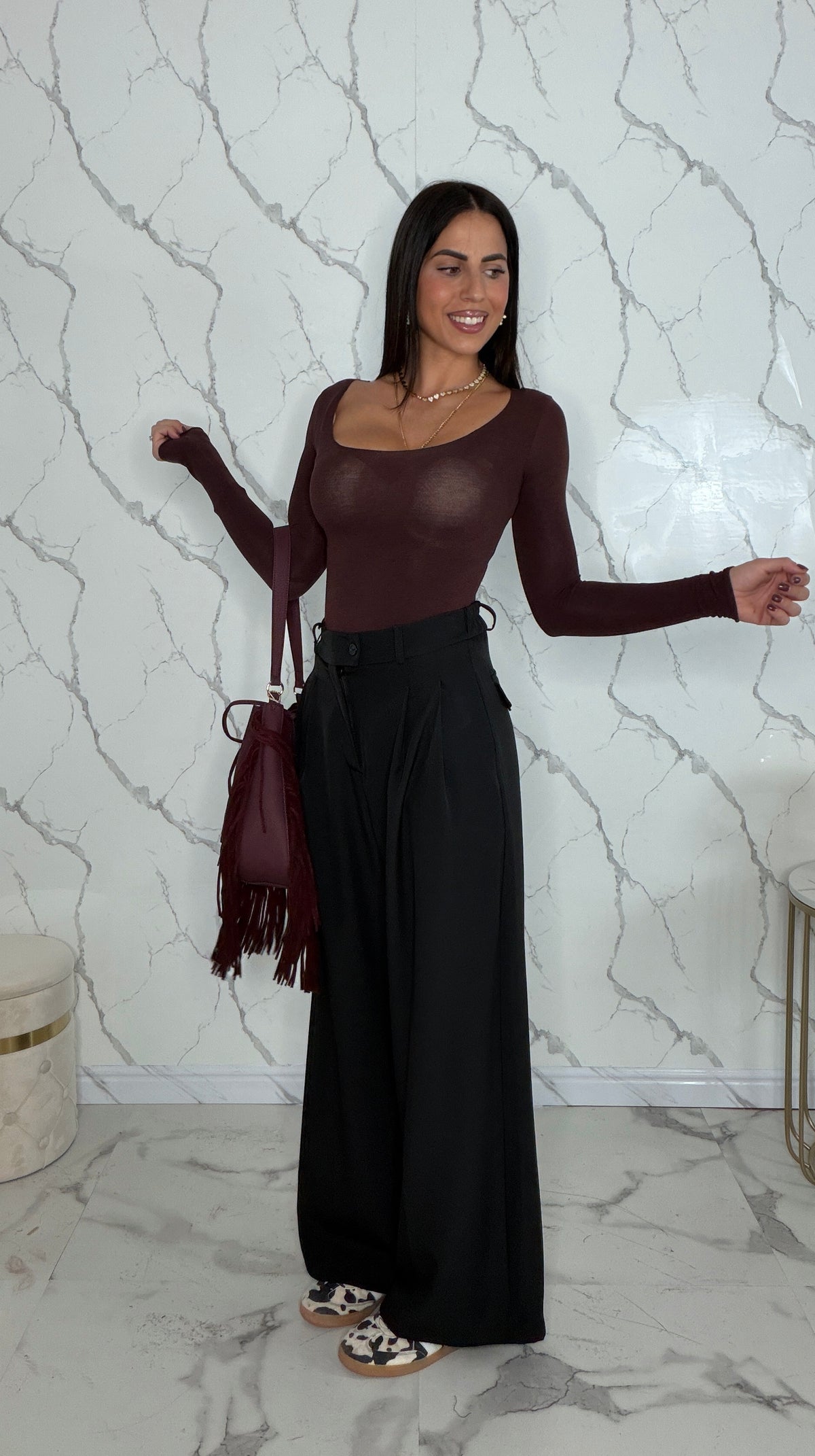 Maglia basic scollo rotondo bordeaux   - 9525