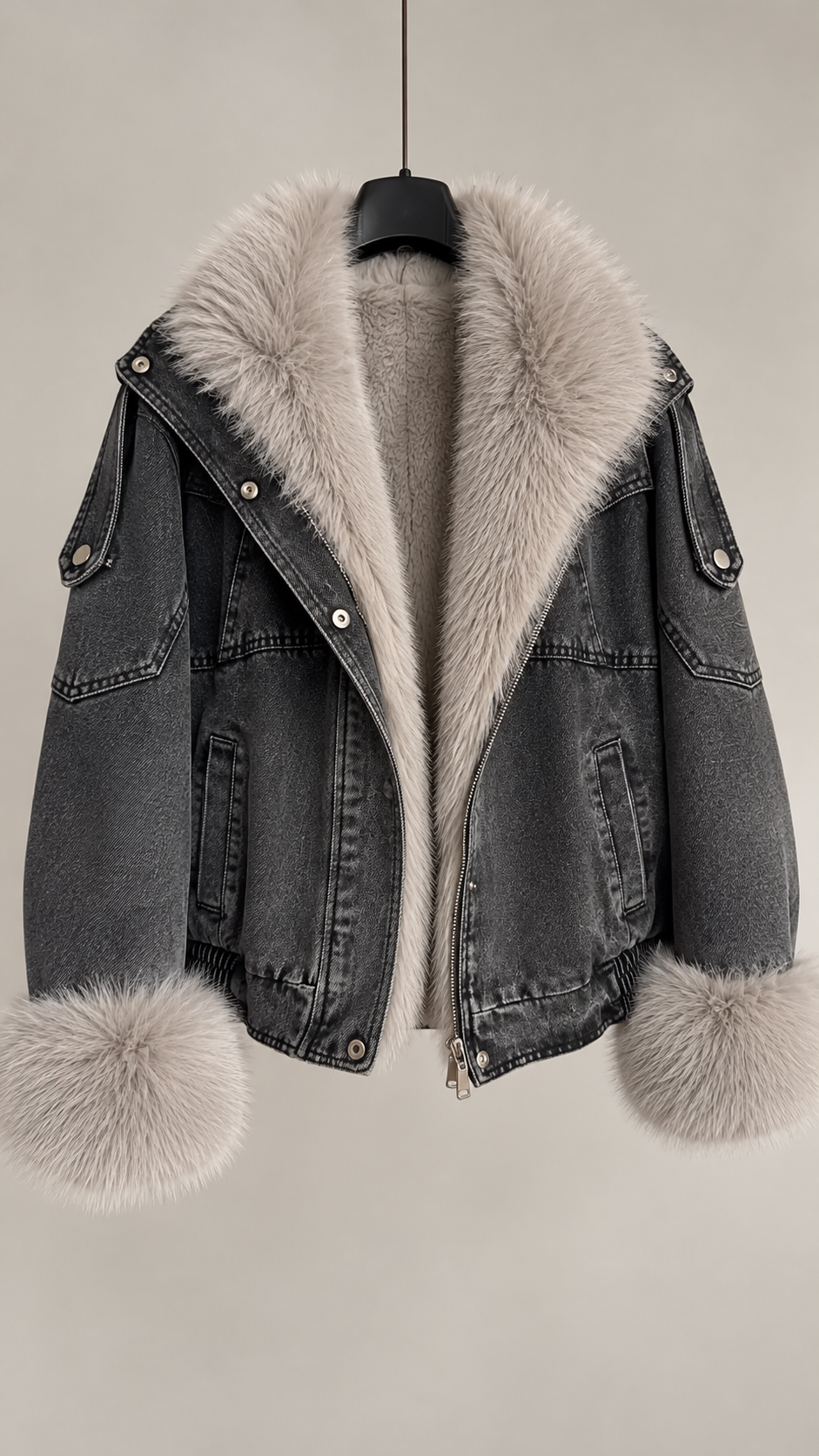 Giubbotto denim ecopelliccia 2217