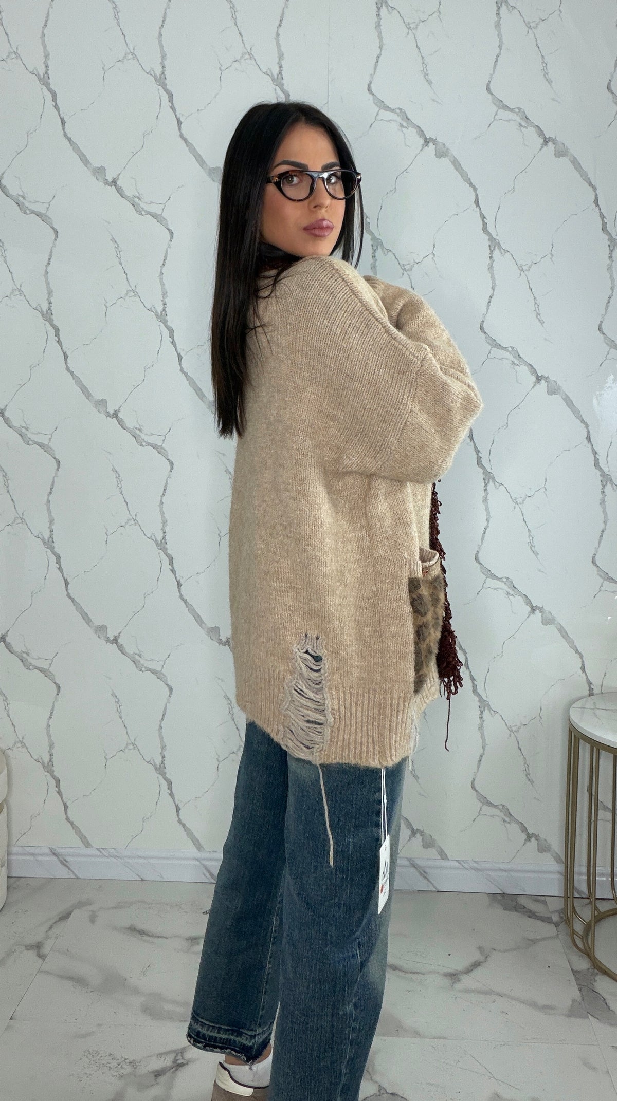 Cardigan tasche animalier 6801