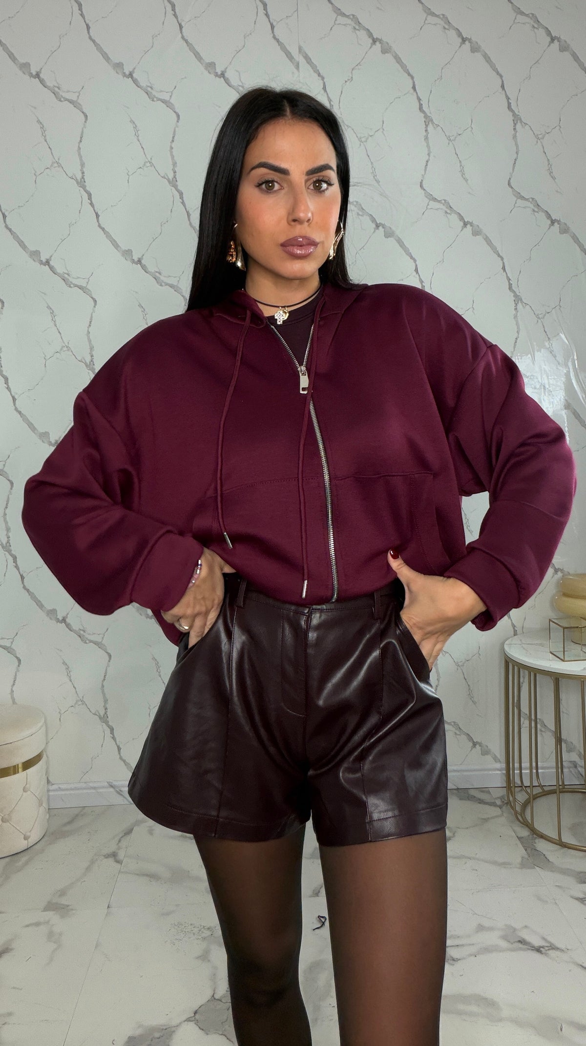 Felpa cappuccio Bordeaux 37654
