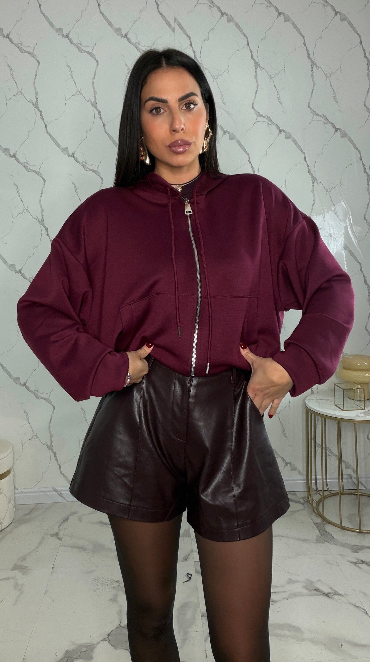 Felpa cappuccio Bordeaux 37654
